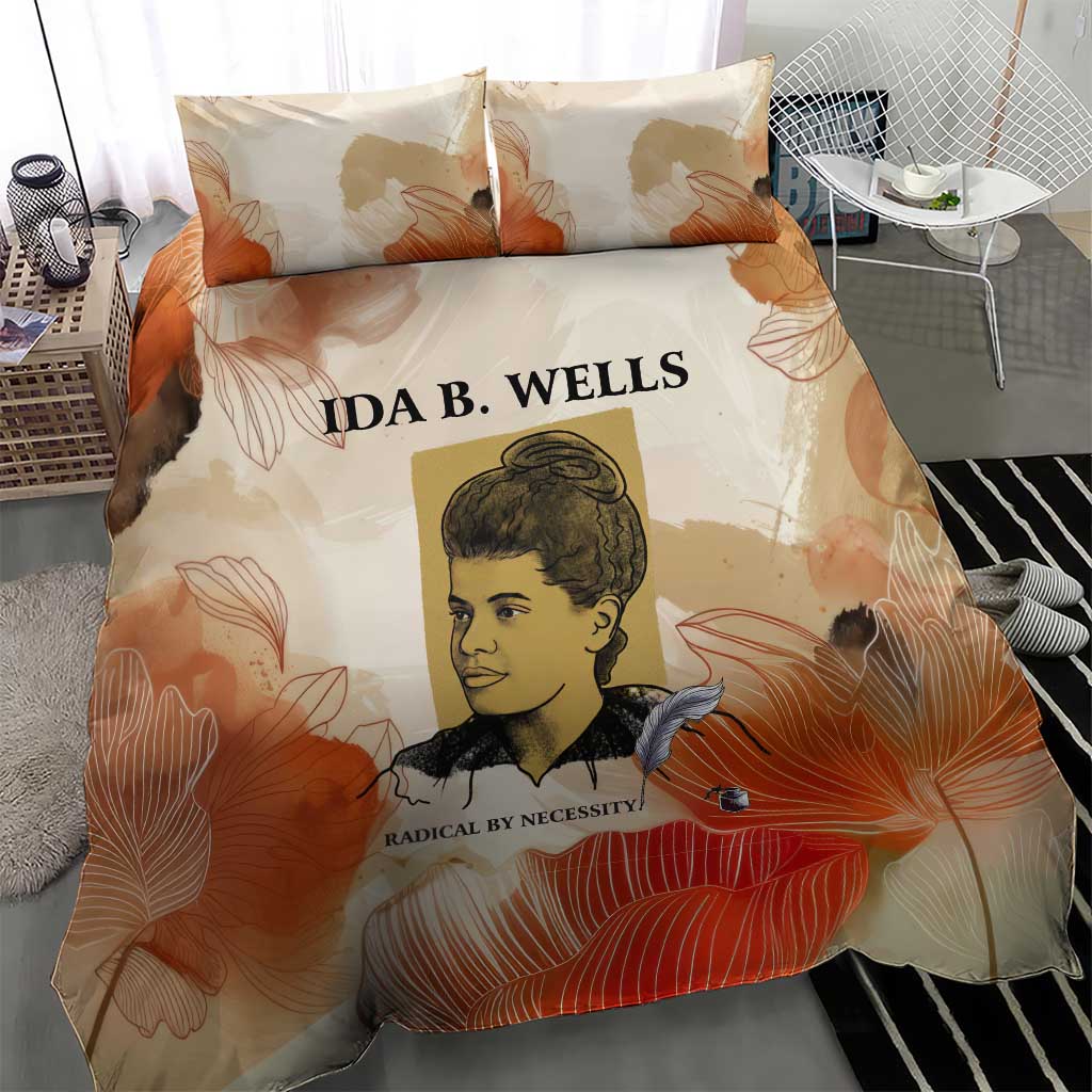 Ida B. Wells Bedding Set with Floral Pen Design Illustrated Portrait Civil Rights and Journalism Tribute - African Pride