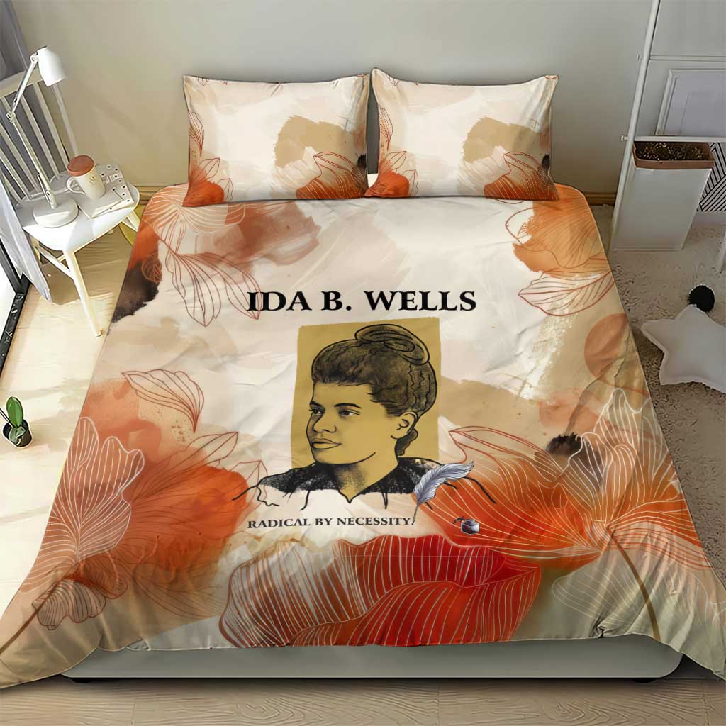 Ida B. Wells Bedding Set with Floral Pen Design Illustrated Portrait Civil Rights and Journalism Tribute - African Pride