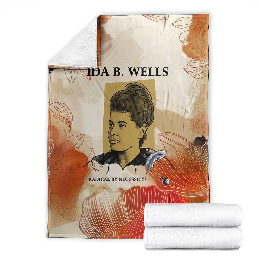 Ida B. Wells Blanket with Floral Pen Design Illustrated Portrait Civil Rights and Journalism Tribute - African Pride