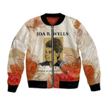 Ida B. Wells Bomber Jacket with Floral Pen Design Illustrated Portrait Civil Rights and Journalism Tribute - African Pride