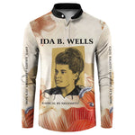 Ida B. Wells Button Sweatshirt with Floral Pen Design Illustrated Portrait Civil Rights and Journalism Tribute