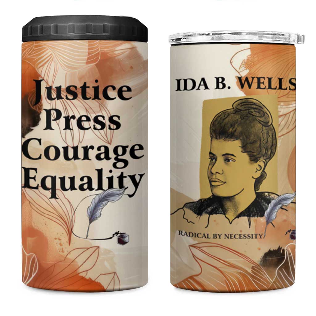 Ida B. Wells 4 in 1 Can Cooler Tumbler with Floral Pen Design Illustrated Portrait Civil Rights and Journalism Tribute - African Pride