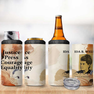 Ida B. Wells 4 in 1 Can Cooler Tumbler with Floral Pen Design Illustrated Portrait Civil Rights and Journalism Tribute - African Pride