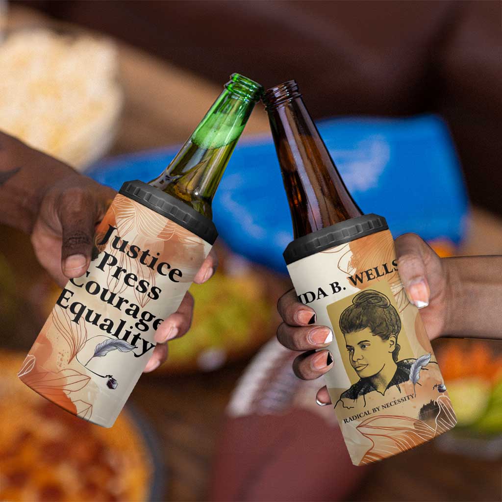 Ida B. Wells 4 in 1 Can Cooler Tumbler with Floral Pen Design Illustrated Portrait Civil Rights and Journalism Tribute - African Pride