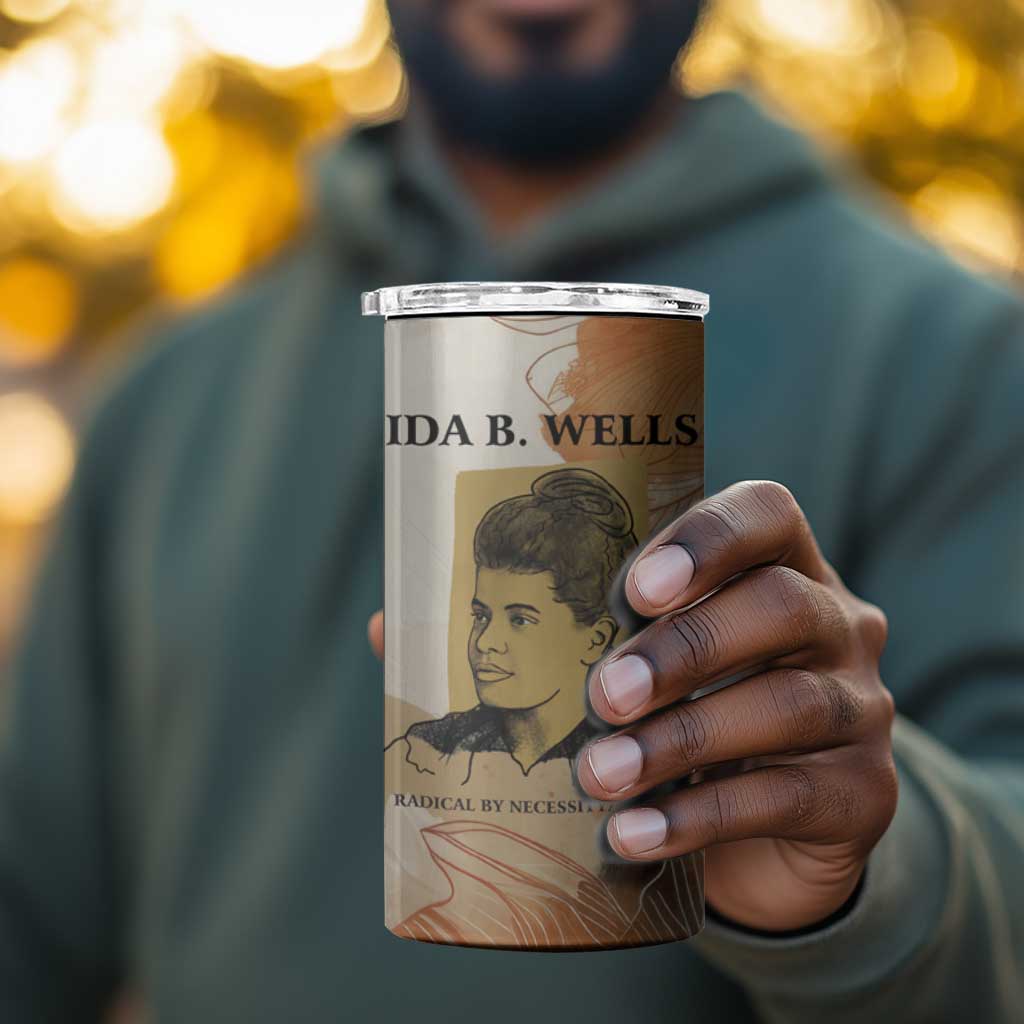 Ida B. Wells 4 in 1 Can Cooler Tumbler with Floral Pen Design Illustrated Portrait Civil Rights and Journalism Tribute - African Pride