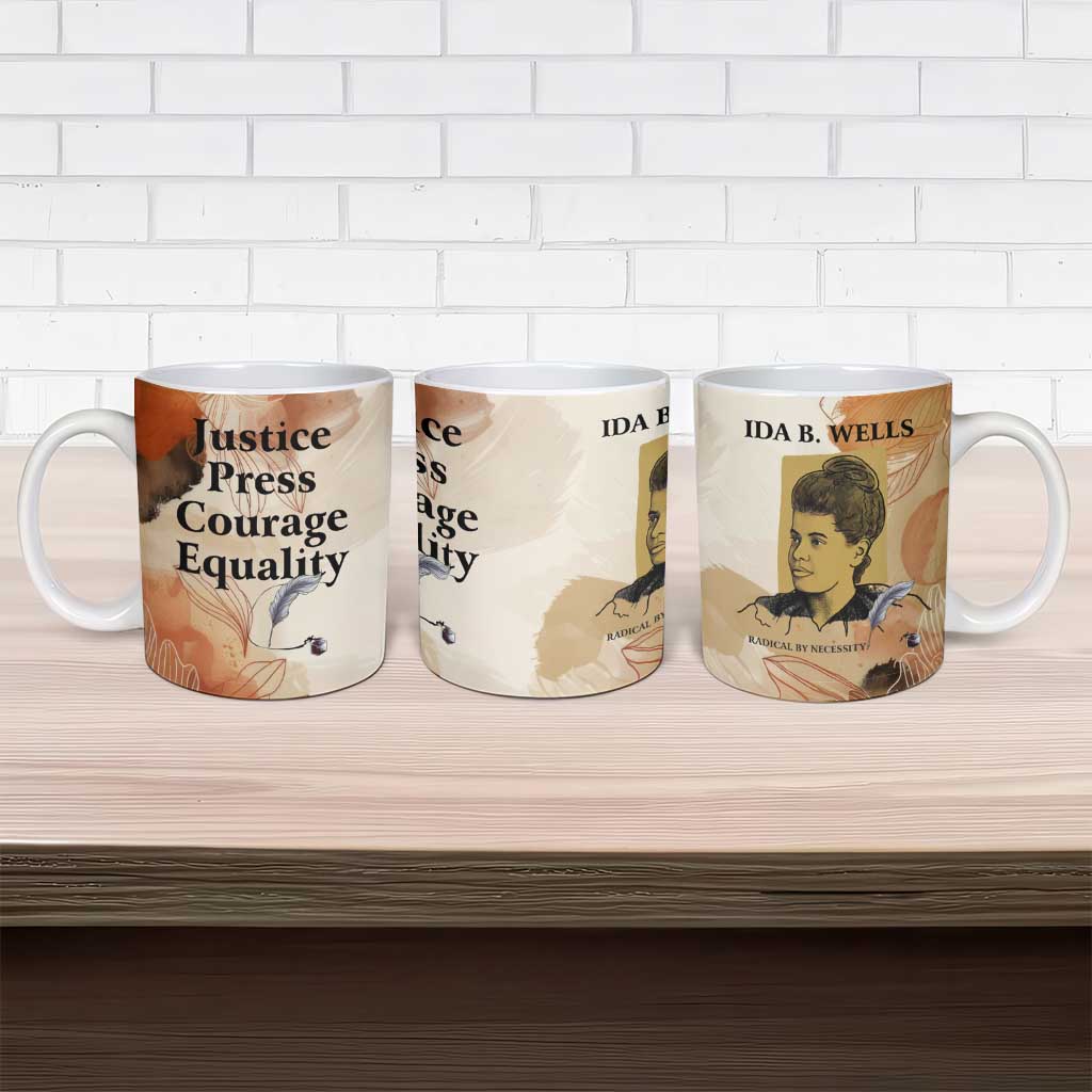 Ida B. Wells Ceramic Mug with Floral Pen Design Illustrated Portrait Civil Rights and Journalism Tribute - African Pride
