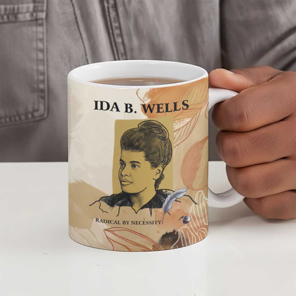 Ida B. Wells Ceramic Mug with Floral Pen Design Illustrated Portrait Civil Rights and Journalism Tribute - African Pride