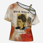 Ida B. Wells Cross Shoulder Shirt with Floral Pen Design Illustrated Portrait Civil Rights and Journalism Tribute - African Pride