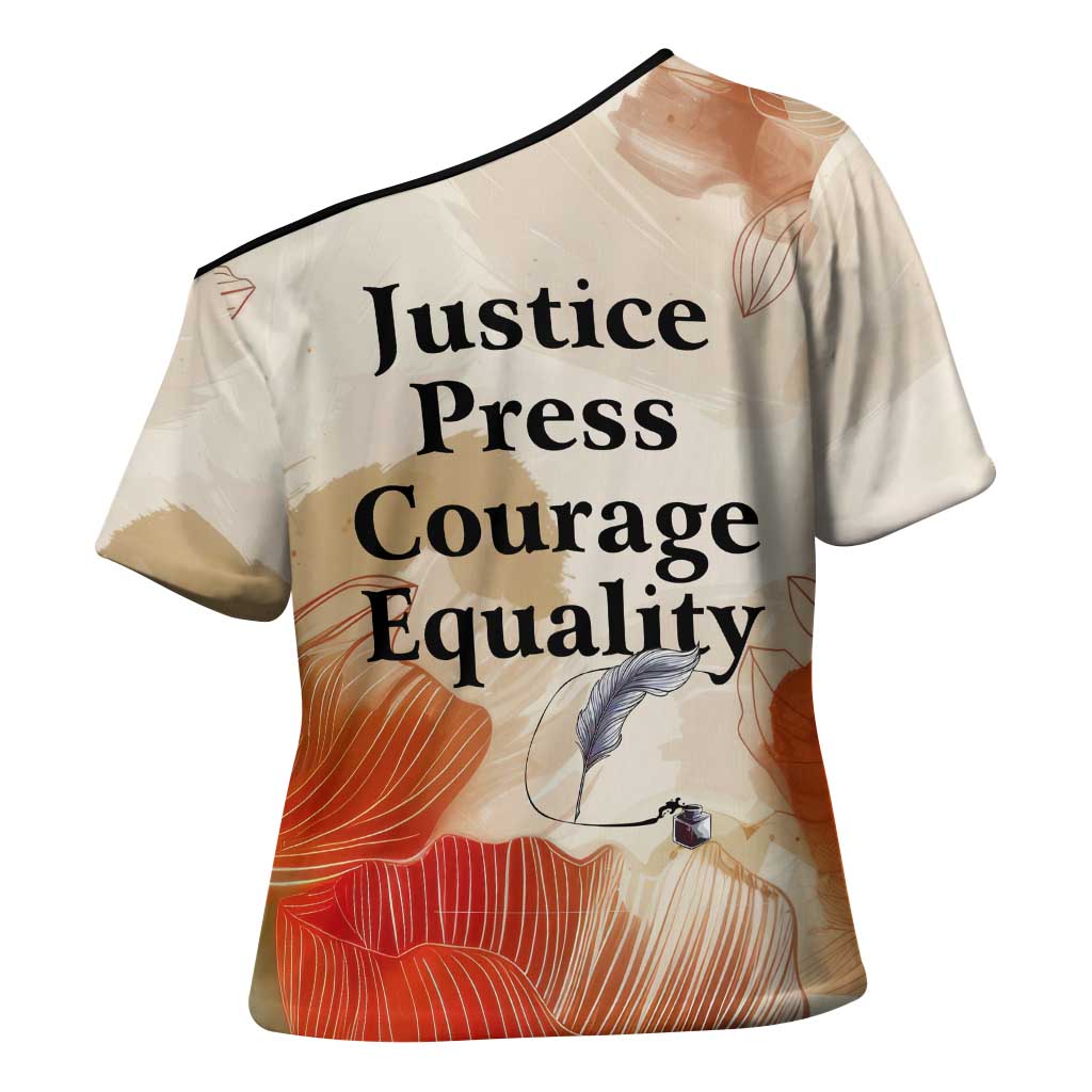 Ida B. Wells Cross Shoulder Shirt with Floral Pen Design Illustrated Portrait Civil Rights and Journalism Tribute - African Pride