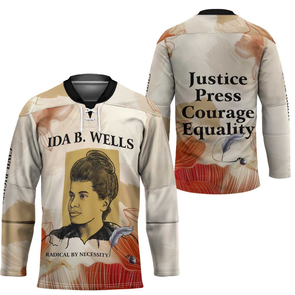 Ida B. Wells Hockey Jersey with Floral Pen Design Illustrated Portrait Civil Rights and Journalism Tribute - African Pride