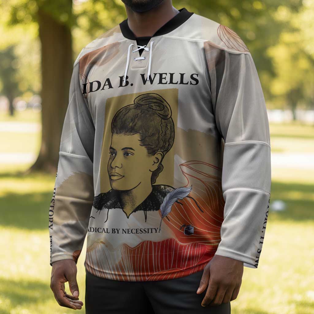 Ida B. Wells Hockey Jersey with Floral Pen Design Illustrated Portrait Civil Rights and Journalism Tribute - African Pride