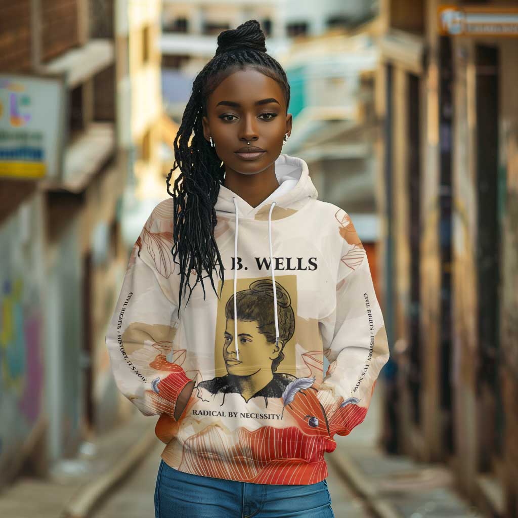 Ida B. Wells Hoodie with Floral Pen Design Illustrated Portrait Civil Rights and Journalism Tribute - African Pride