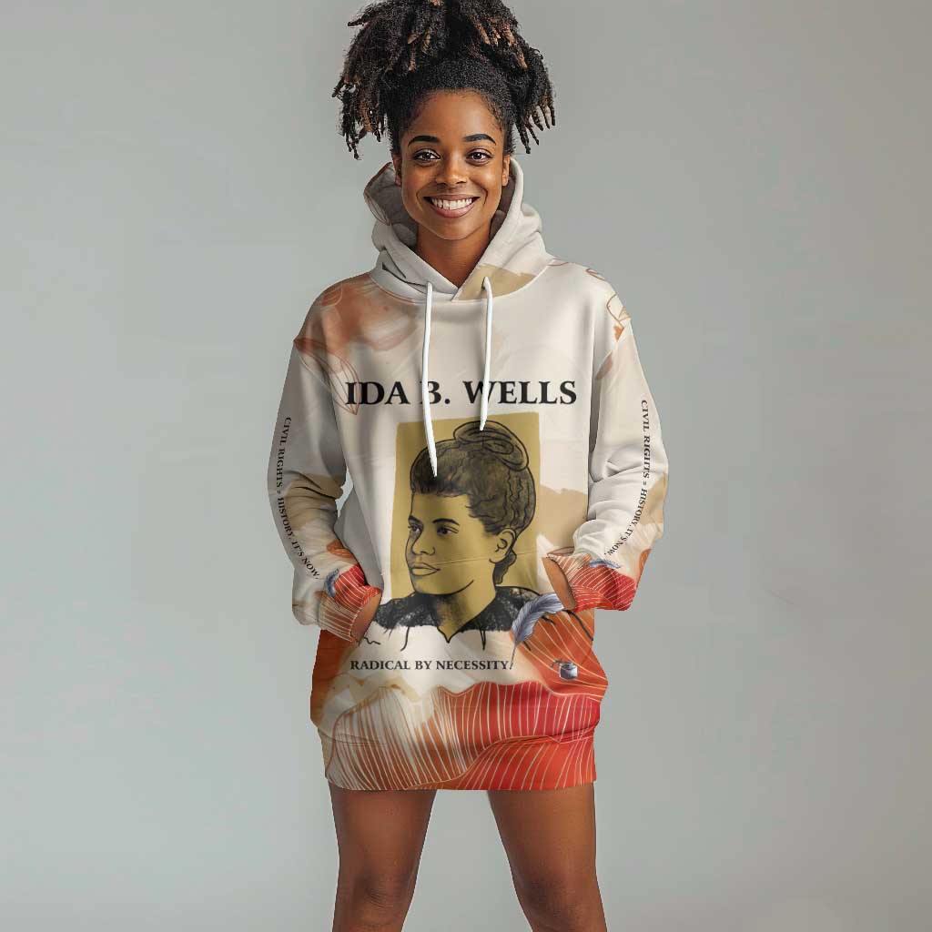 Ida B. Wells Hoodie Dress with Floral Pen Design Illustrated Portrait Civil Rights and Journalism Tribute - African Pride
