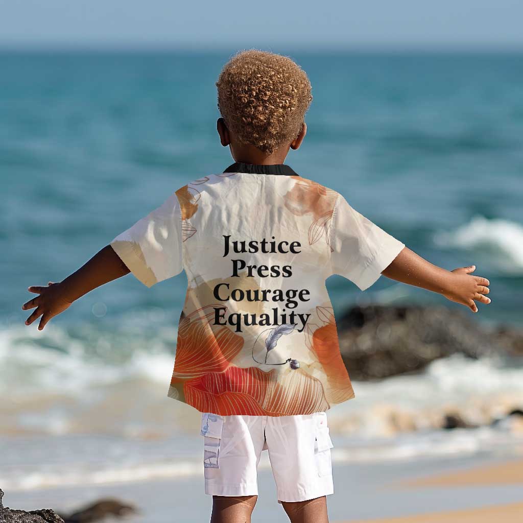 Ida B. Wells Kid Hawaiian Shirt with Floral Pen Design Illustrated Portrait Civil Rights and Journalism Tribute - African Pride