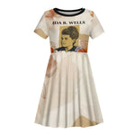 Ida B. Wells Kid Short Sleeve Dress with Floral Pen Design Illustrated Portrait Civil Rights and Journalism Tribute - African Pride