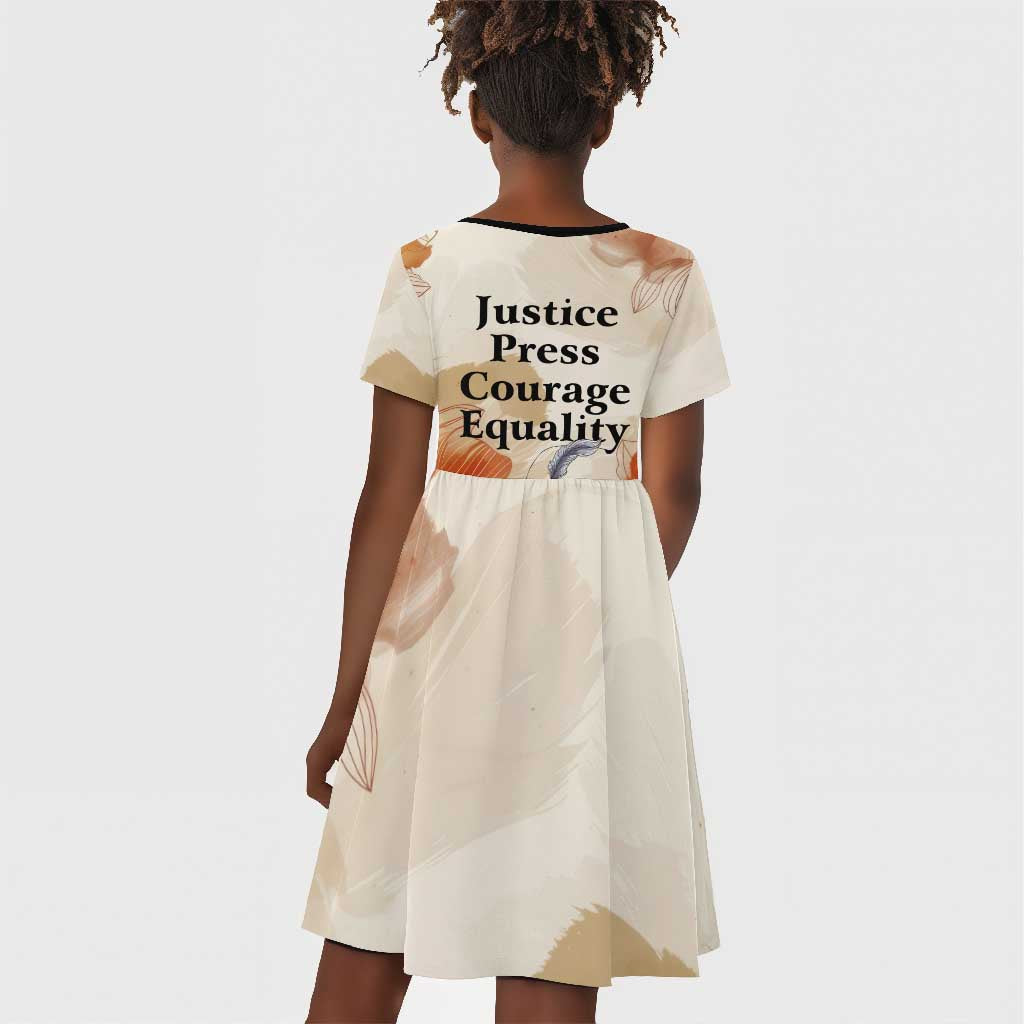 Ida B. Wells Kid Short Sleeve Dress with Floral Pen Design Illustrated Portrait Civil Rights and Journalism Tribute - African Pride