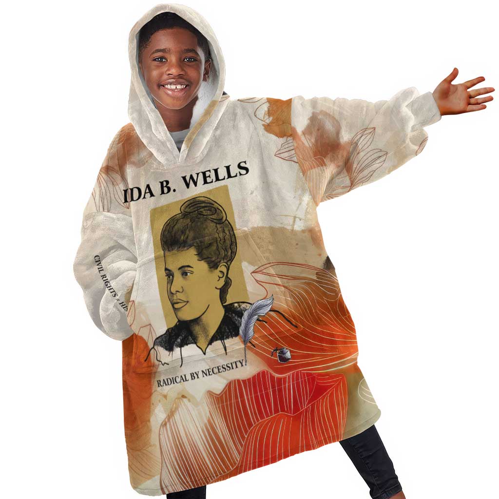 Ida B. Wells Kid Wearable Blanket Hoodie with Floral Pen Design Illustrated Portrait Civil Rights and Journalism Tribute - African Pride