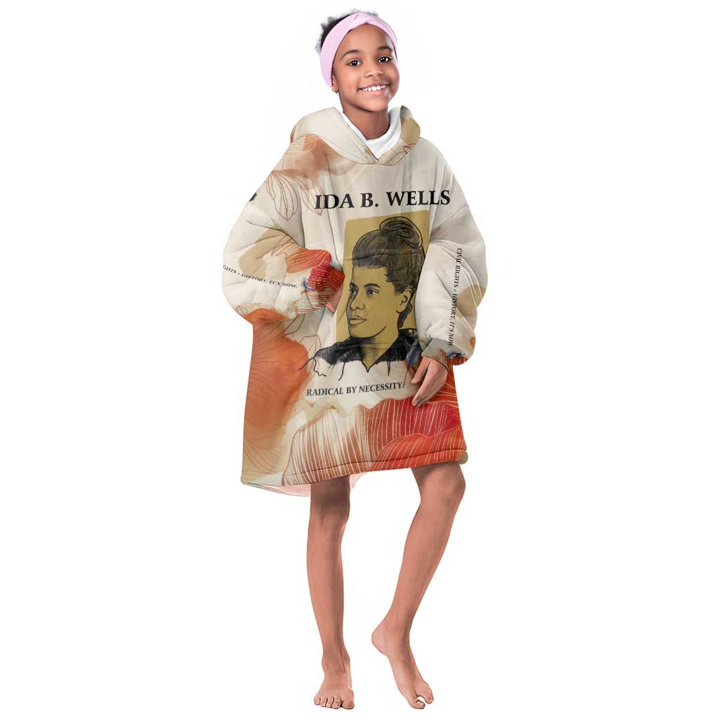 Ida B. Wells Kid Wearable Blanket Hoodie with Floral Pen Design Illustrated Portrait Civil Rights and Journalism Tribute - African Pride