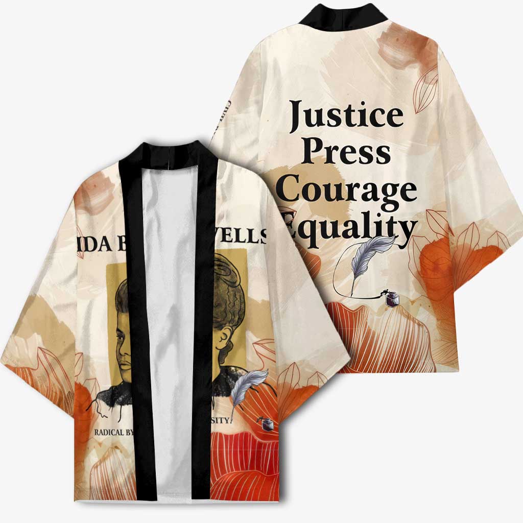 Ida B. Wells Kimono with Floral Pen Design Illustrated Portrait Civil Rights and Journalism Tribute - African Pride