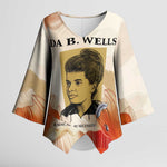 Ida B. Wells Kimono Sleeve Blouse with Floral Pen Design Illustrated Portrait Civil Rights and Journalism Tribute - African Pride