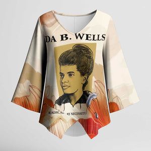 Ida B. Wells Kimono Sleeve Blouse with Floral Pen Design Illustrated Portrait Civil Rights and Journalism Tribute - African Pride