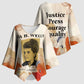 Ida B. Wells Kimono Sleeve Blouse with Floral Pen Design Illustrated Portrait Civil Rights and Journalism Tribute - African Pride