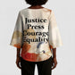 Ida B. Wells Kimono Sleeve Blouse with Floral Pen Design Illustrated Portrait Civil Rights and Journalism Tribute - African Pride
