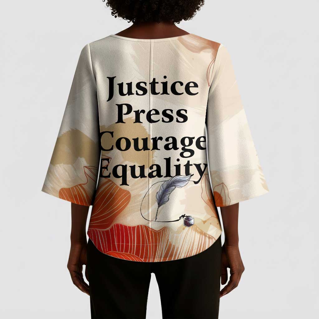 Ida B. Wells Kimono Sleeve Blouse with Floral Pen Design Illustrated Portrait Civil Rights and Journalism Tribute - African Pride