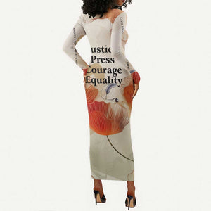 Ida B. Wells Long Sleeve Bodycon Dress with Floral Pen Design Illustrated Portrait Civil Rights and Journalism Tribute - African Pride