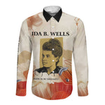 Ida B. Wells Long Sleeve Button Shirt with Floral Pen Design Illustrated Portrait Civil Rights and Journalism Tribute - African Pride