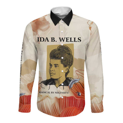 Ida B. Wells Long Sleeve Button Shirt with Floral Pen Design Illustrated Portrait Civil Rights and Journalism Tribute - African Pride