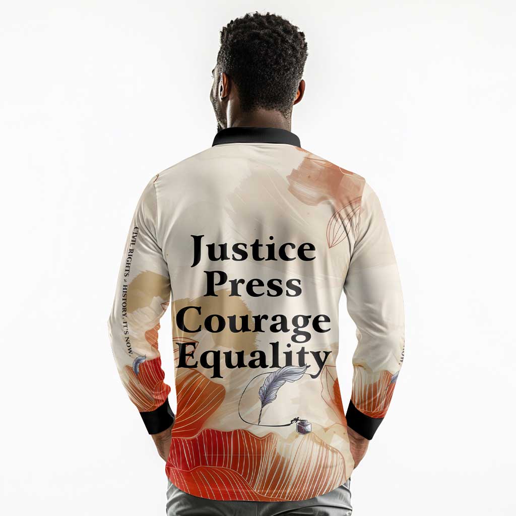 Ida B. Wells Long Sleeve Polo Shirt with Floral Pen Design Illustrated Portrait Civil Rights and Journalism Tribute - African Pride