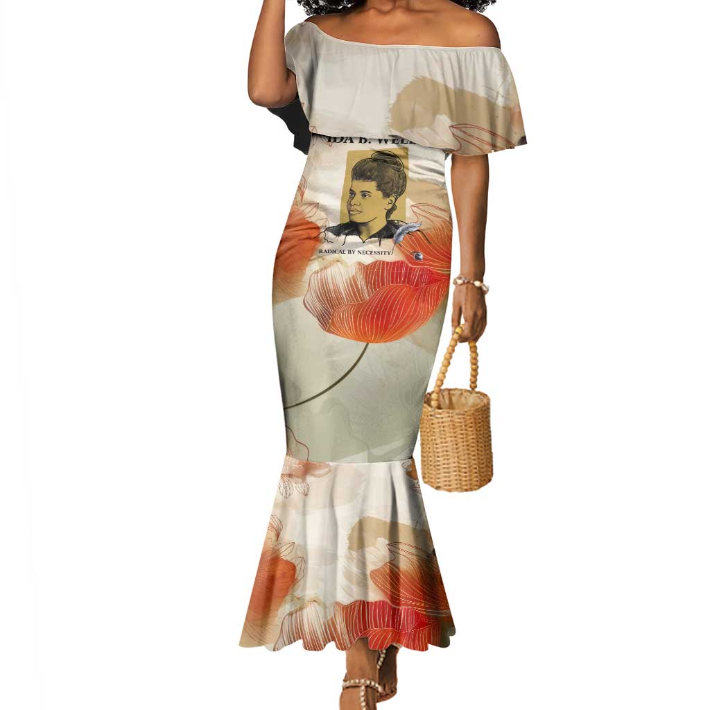 Ida B. Wells Mermaid Dress with Floral Pen Design Illustrated Portrait Civil Rights and Journalism Tribute - African Pride