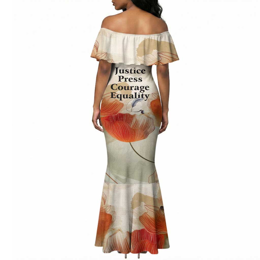 Ida B. Wells Mermaid Dress with Floral Pen Design Illustrated Portrait Civil Rights and Journalism Tribute - African Pride