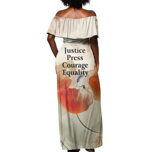 Ida B. Wells Off Shoulder Maxi Dress with Floral Pen Design Illustrated Portrait Civil Rights and Journalism Tribute - African Pride