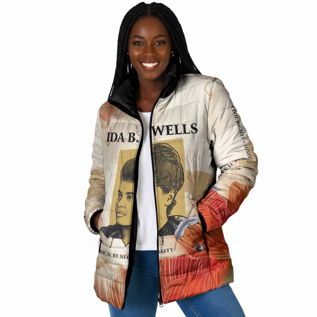 Ida B. Wells Padded Jacket with Floral Pen Design Illustrated Portrait Civil Rights and Journalism Tribute - African Pride