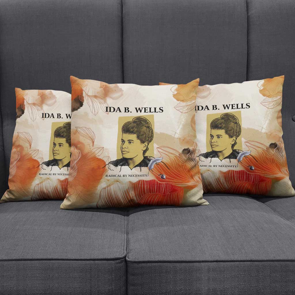 Ida B. Wells Pillow Cover with Floral Pen Design Illustrated Portrait Civil Rights and Journalism Tribute - African Pride