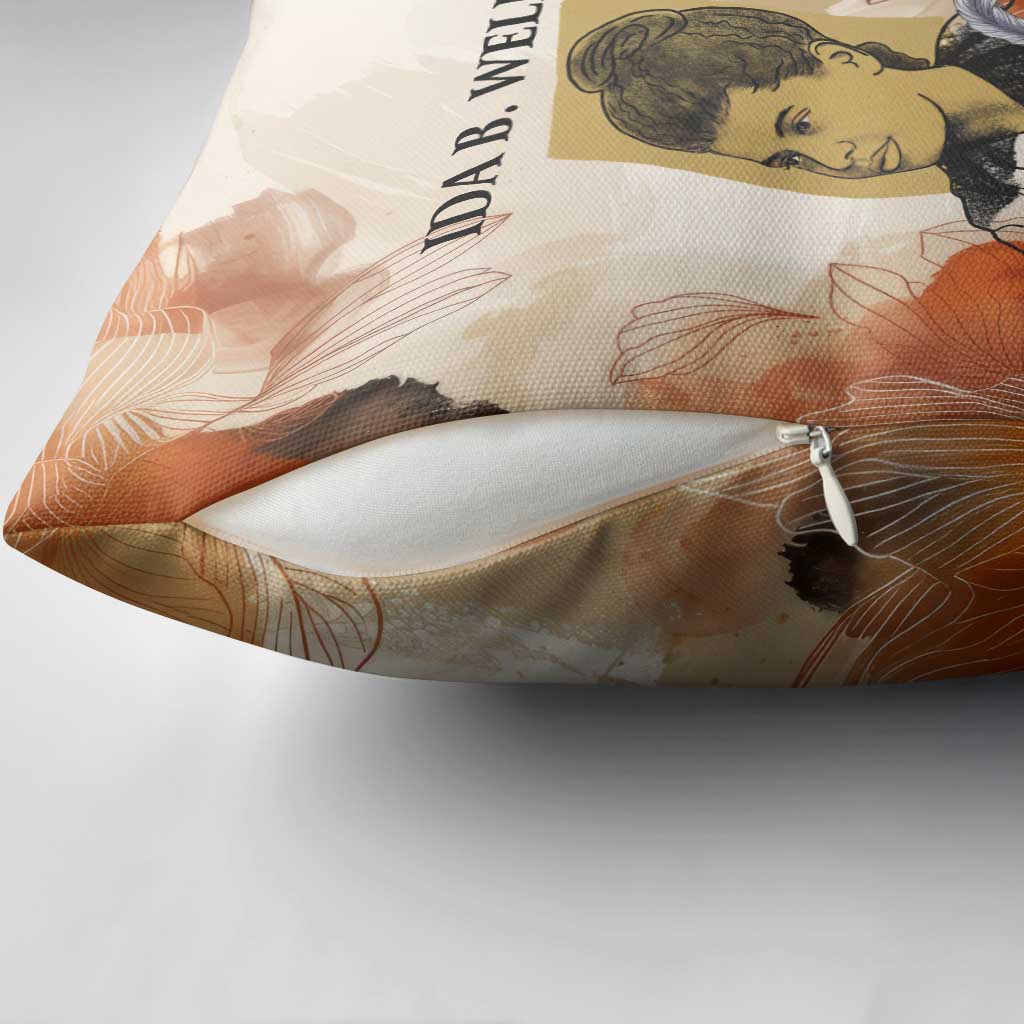 Ida B. Wells Pillow Cover with Floral Pen Design Illustrated Portrait Civil Rights and Journalism Tribute - African Pride