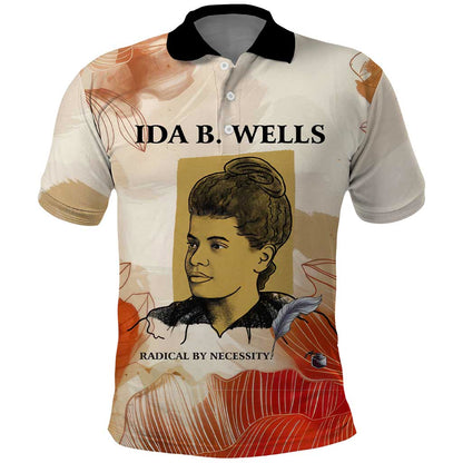 Ida B. Wells Polo Shirt with Floral Pen Design Illustrated Portrait Civil Rights and Journalism Tribute - African Pride