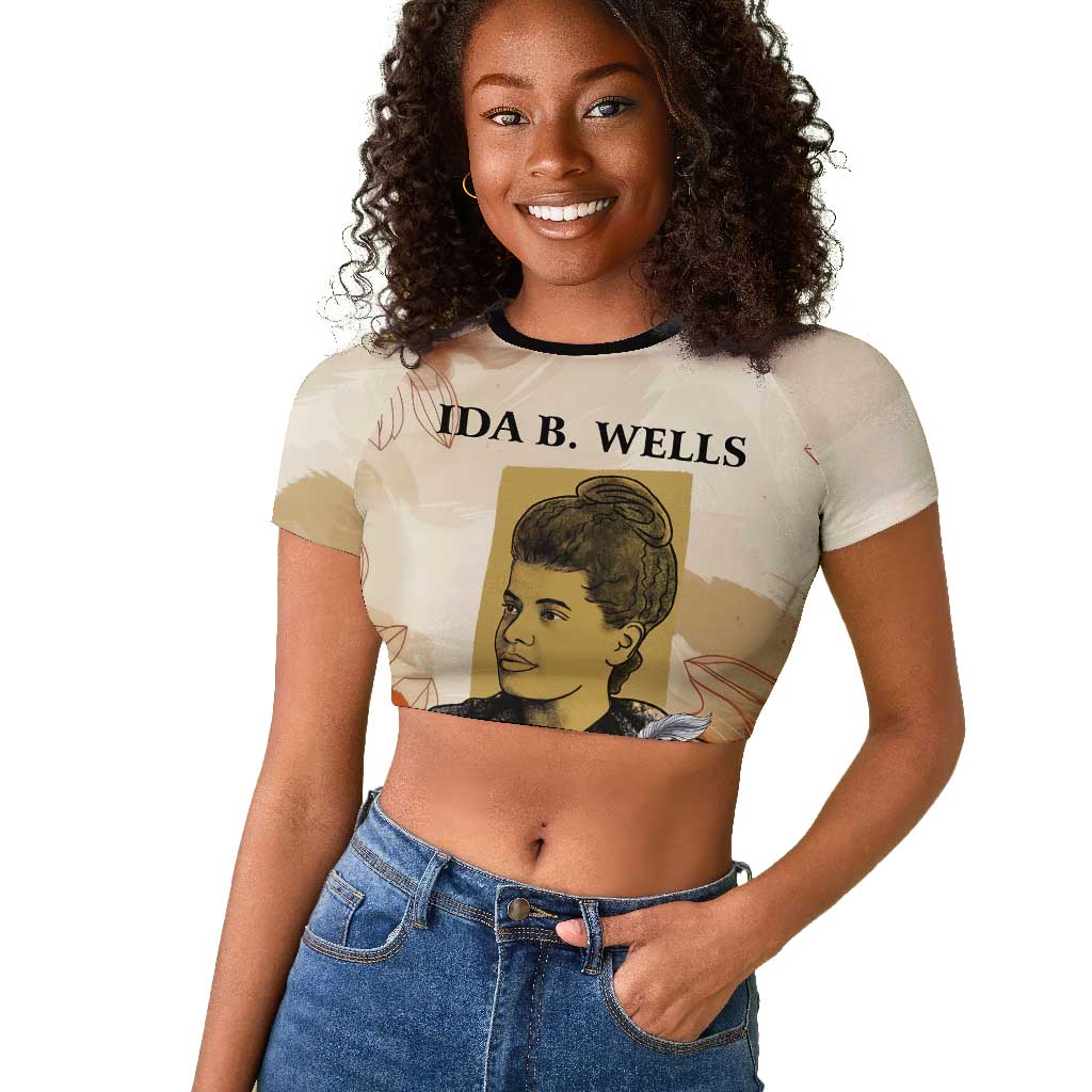 Ida B. Wells Raglan Cropped T shirt with Floral Pen Design Illustrated Portrait Civil Rights and Journalism Tribute - African Pride