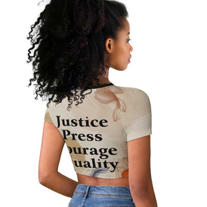 Ida B. Wells Raglan Cropped T shirt with Floral Pen Design Illustrated Portrait Civil Rights and Journalism Tribute - African Pride