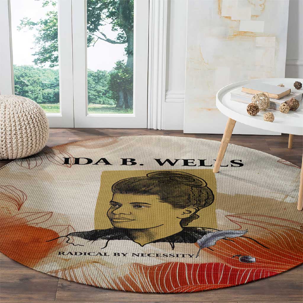 Ida B. Wells Round Carpet with Floral Pen Design Illustrated Portrait Civil Rights and Journalism Tribute - African Pride