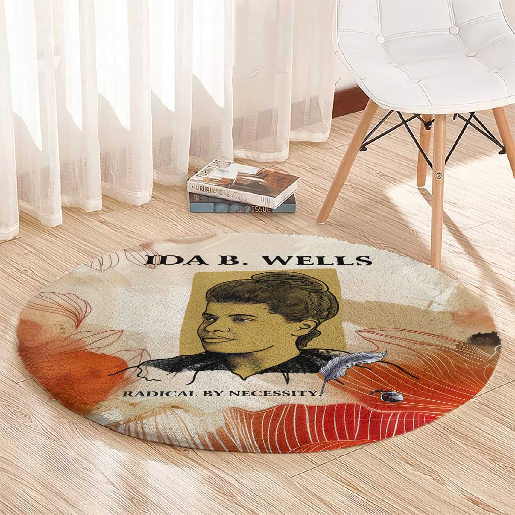 Ida B. Wells Round Carpet with Floral Pen Design Illustrated Portrait Civil Rights and Journalism Tribute - African Pride