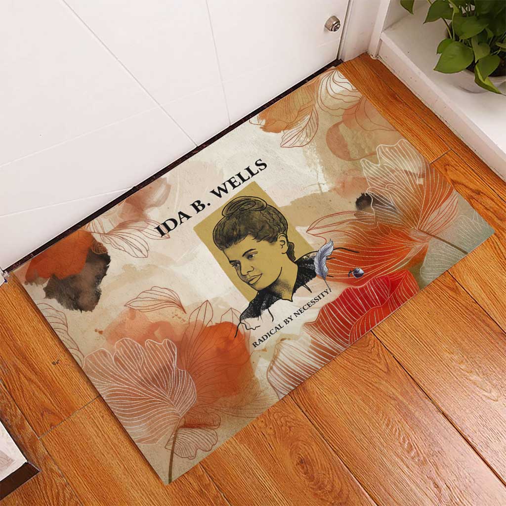 Ida B. Wells Rubber Doormat with Floral Pen Design Illustrated Portrait Civil Rights and Journalism Tribute - African Pride