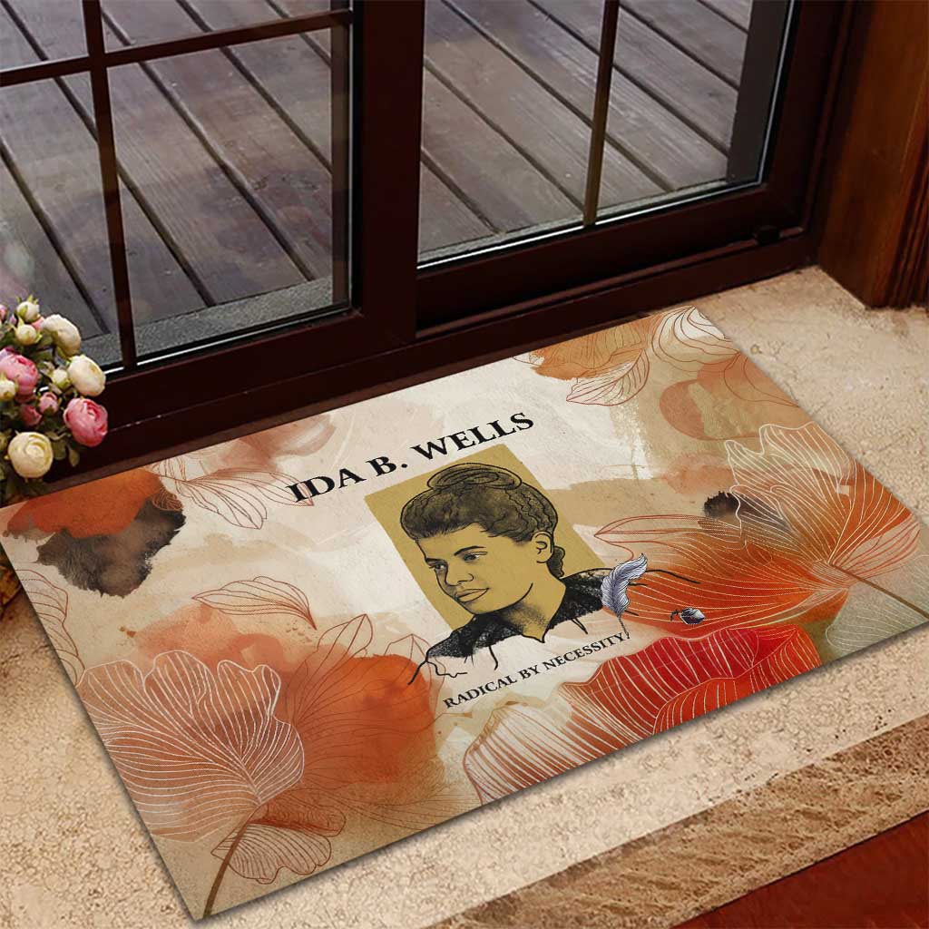 Ida B. Wells Rubber Doormat with Floral Pen Design Illustrated Portrait Civil Rights and Journalism Tribute - African Pride