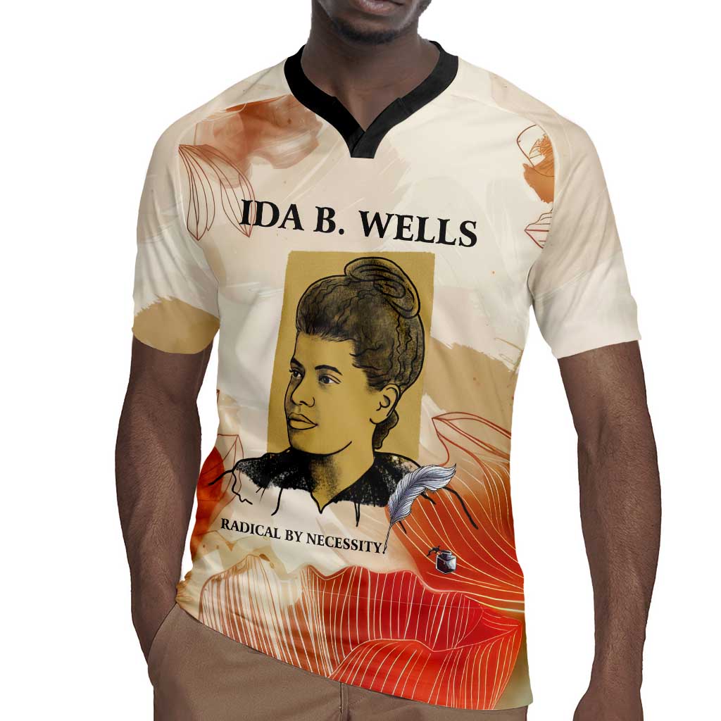 Ida B. Wells Rugby Jersey with Floral Pen Design Illustrated Portrait Civil Rights and Journalism Tribute - African Pride