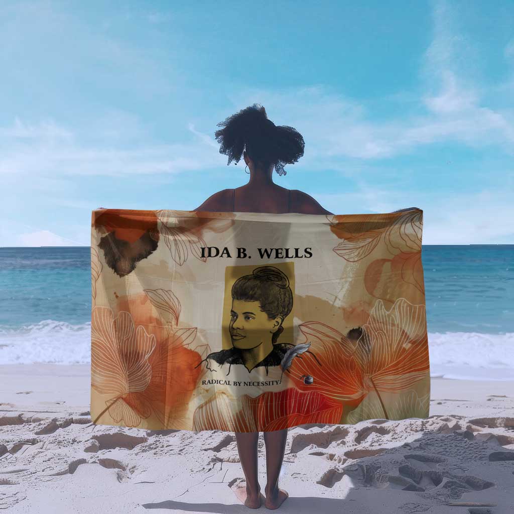 Ida B. Wells Sarong with Floral Pen Design Illustrated Portrait Civil Rights and Journalism Tribute - African Pride