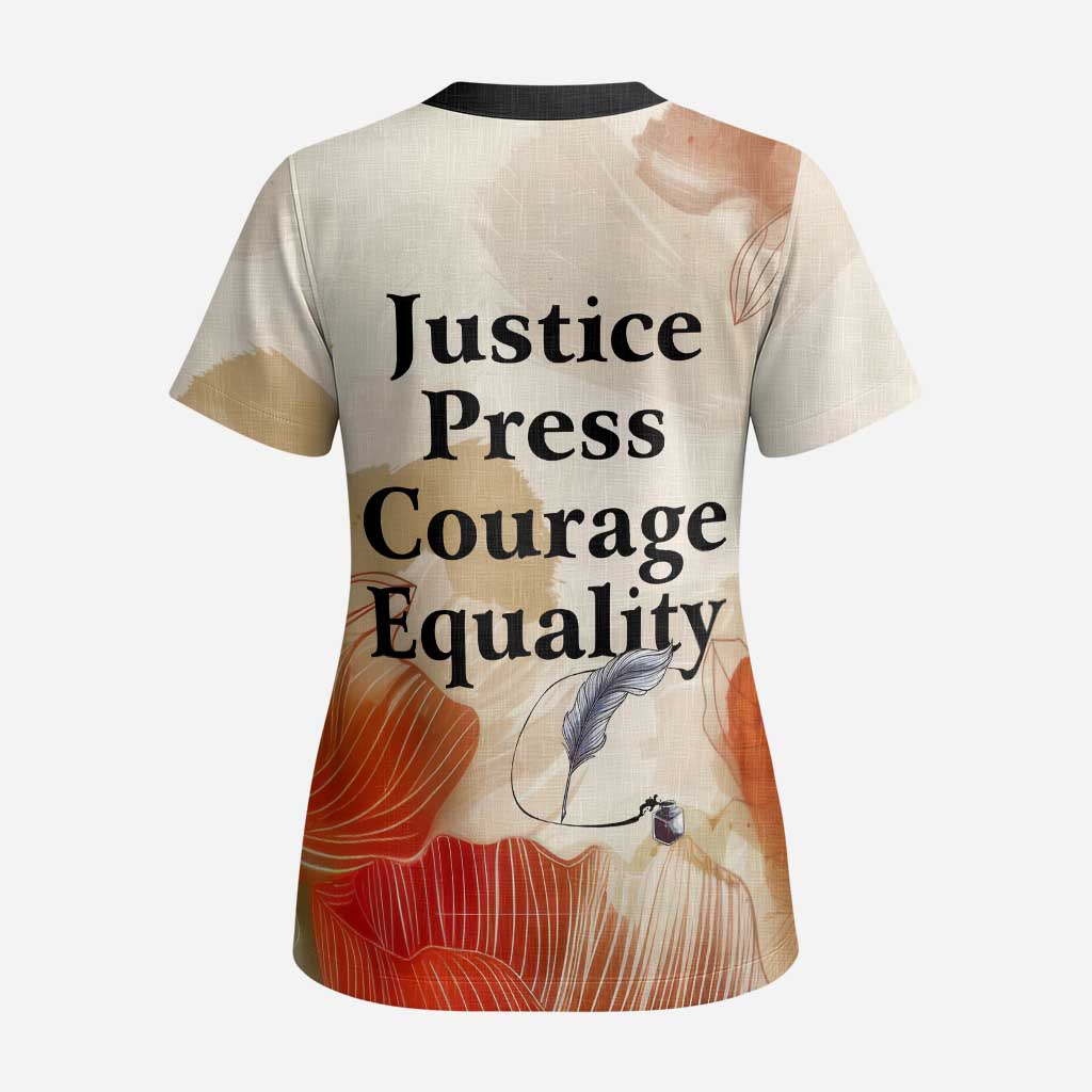 Ida B. Wells Scrub Top with Floral Pen Design Illustrated Portrait Civil Rights and Journalism Tribute - African Pride