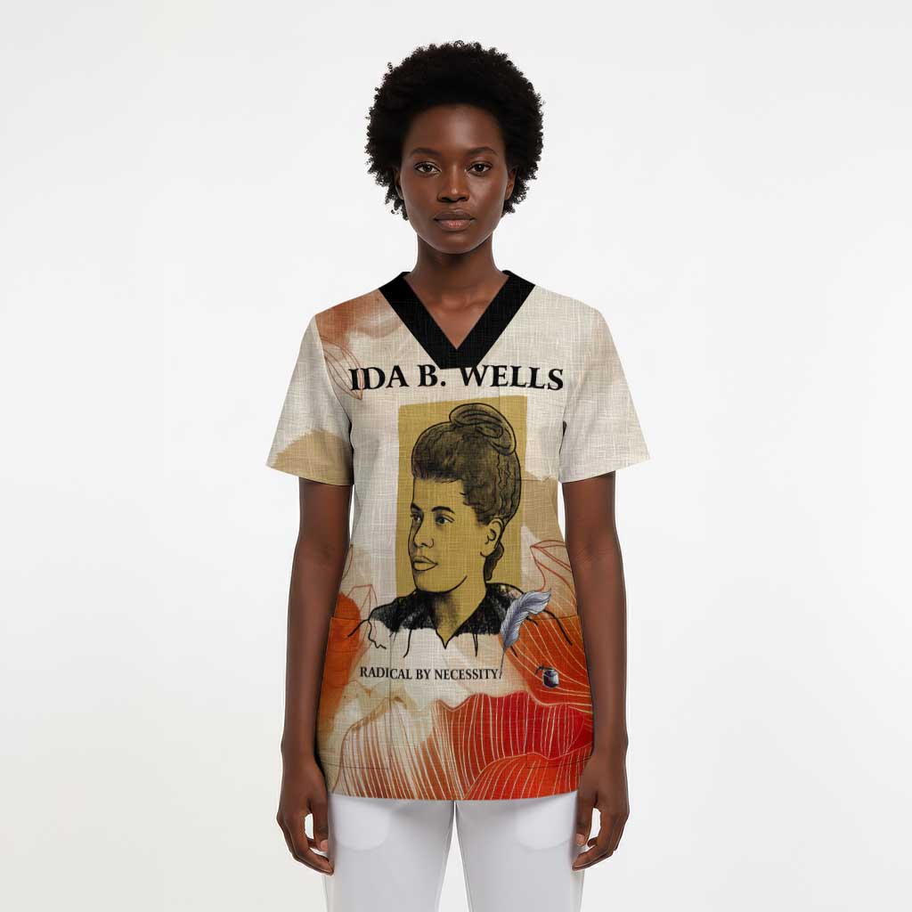 Ida B. Wells Scrub Top with Floral Pen Design Illustrated Portrait Civil Rights and Journalism Tribute - African Pride