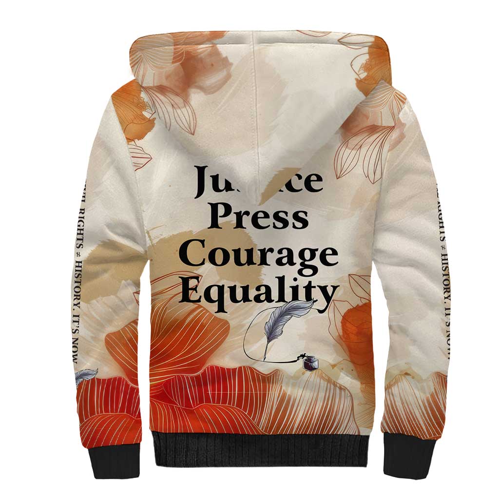 Ida B. Wells Sherpa Hoodie with Floral Pen Design Illustrated Portrait Civil Rights and Journalism Tribute - African Pride